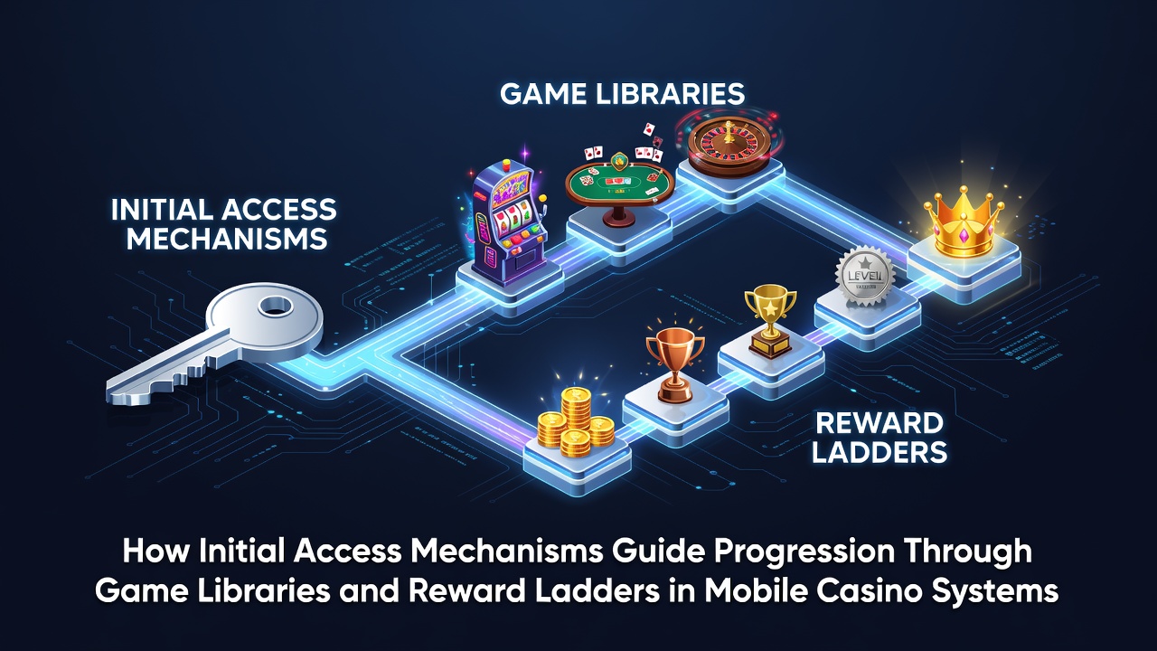 Mobile casino interface showing initial login screen with game library access points and reward indicators