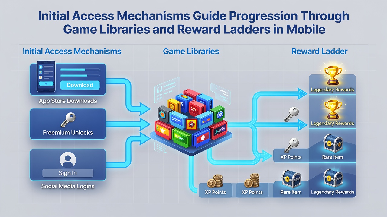 Mobile app screenshot displaying reward ladder tiers alongside unlocked game sections and progression indicators