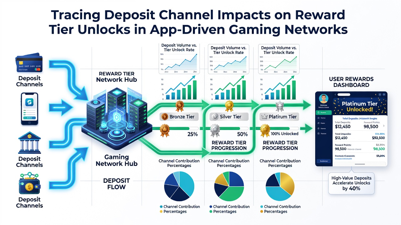 Diagram showing reward tier progression linked to different deposit methods in gaming apps
